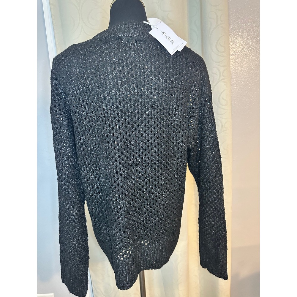 Jessica Simpson Black Sequin Open Knit Mock Neck Sweater Women's Size -Medium - Picture 5 of 7